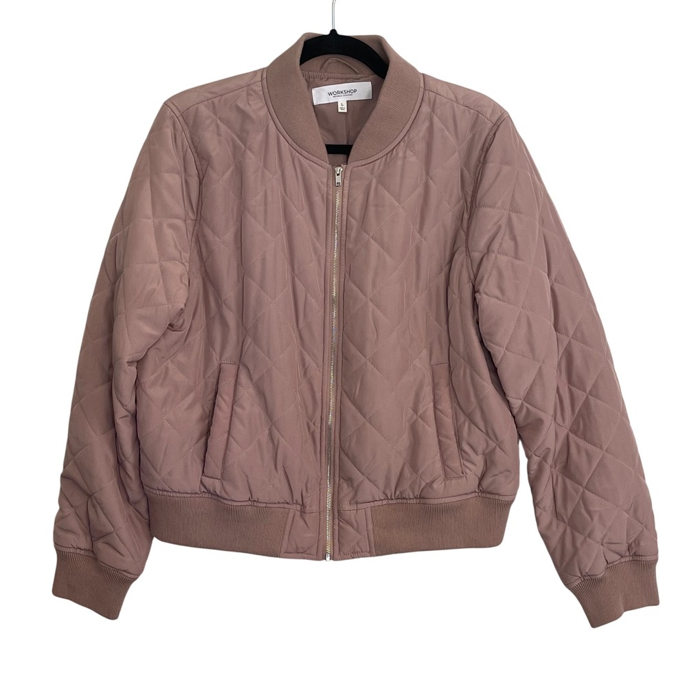 Workshop Republic Clothing Mauve Quilted Bomber Jacket Womens Large Full Zip